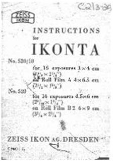 Zeiss Ikon Ikonta - Series manual. Camera Instructions.